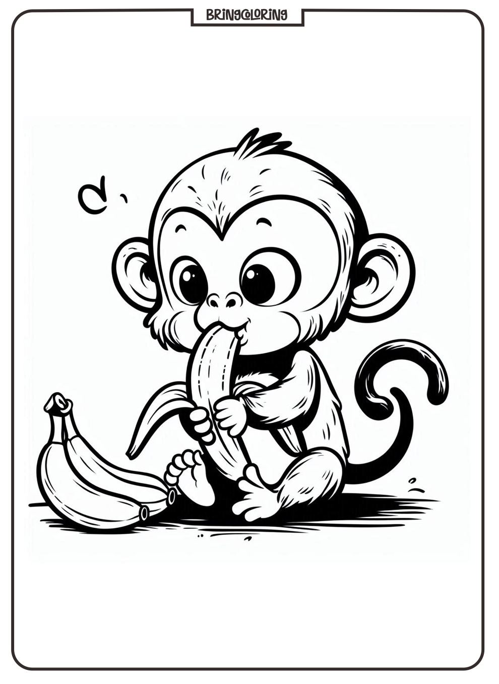 Monkey Eat Banana Coloring Pages for Kids