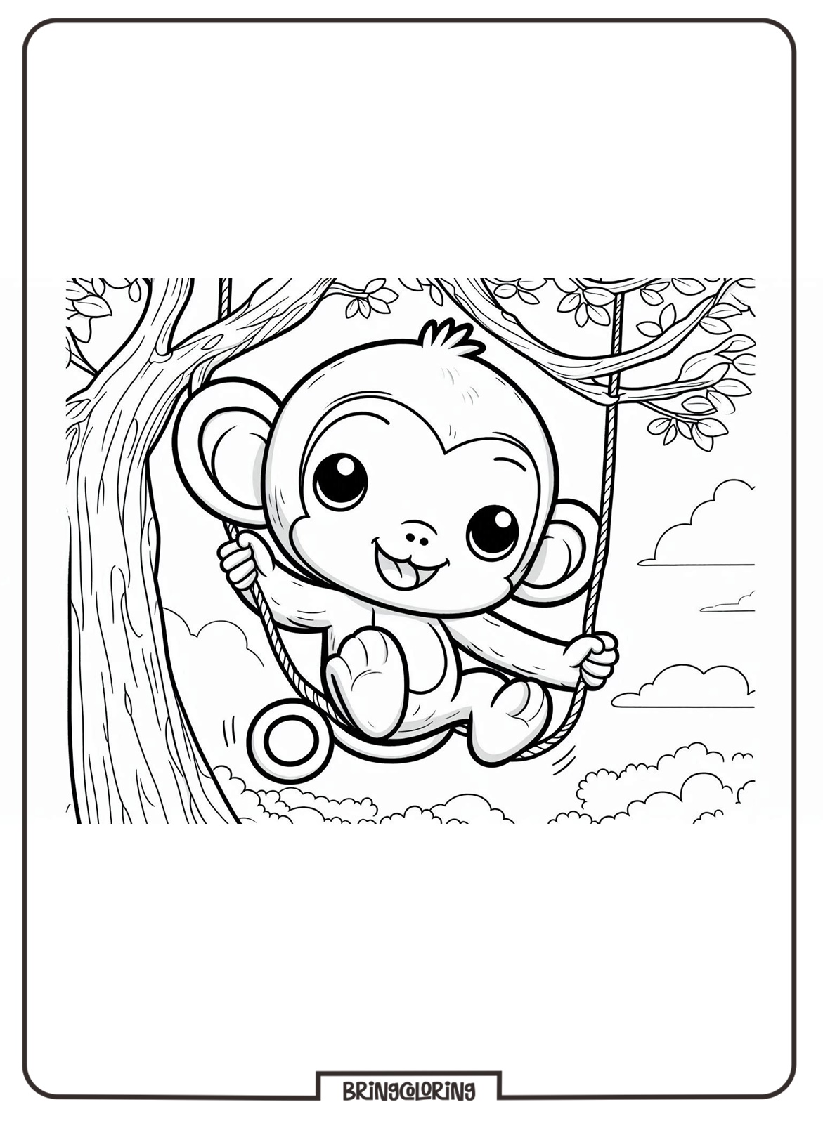 Monkey Playing in the Tree Coloring Pages for Kids 1 Monkey in The Tree Coloring Page for Kid