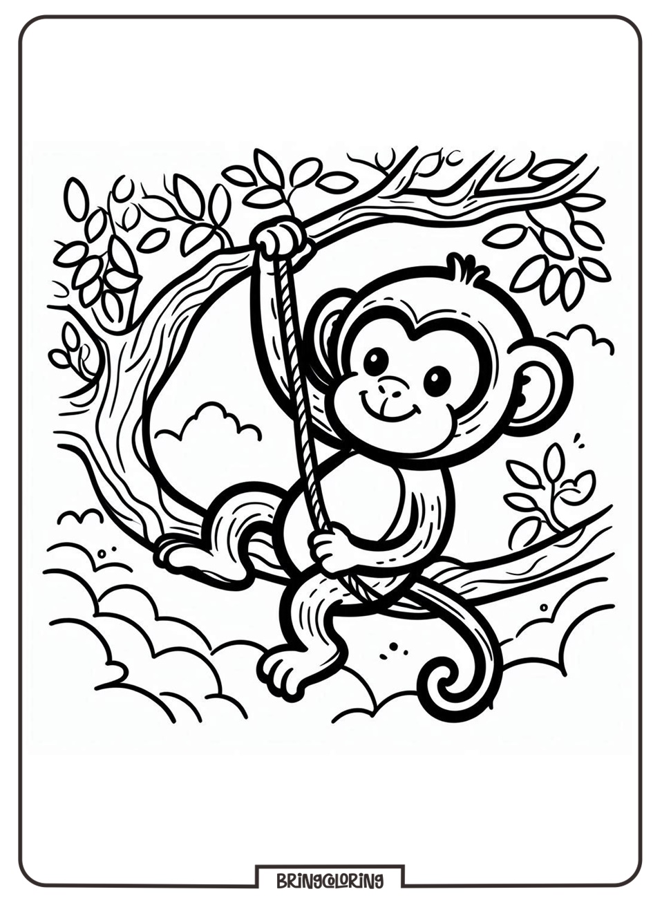 Monkey Playing in the Tree Coloring Pages for Kids 3 Monkey in The tree Coloring