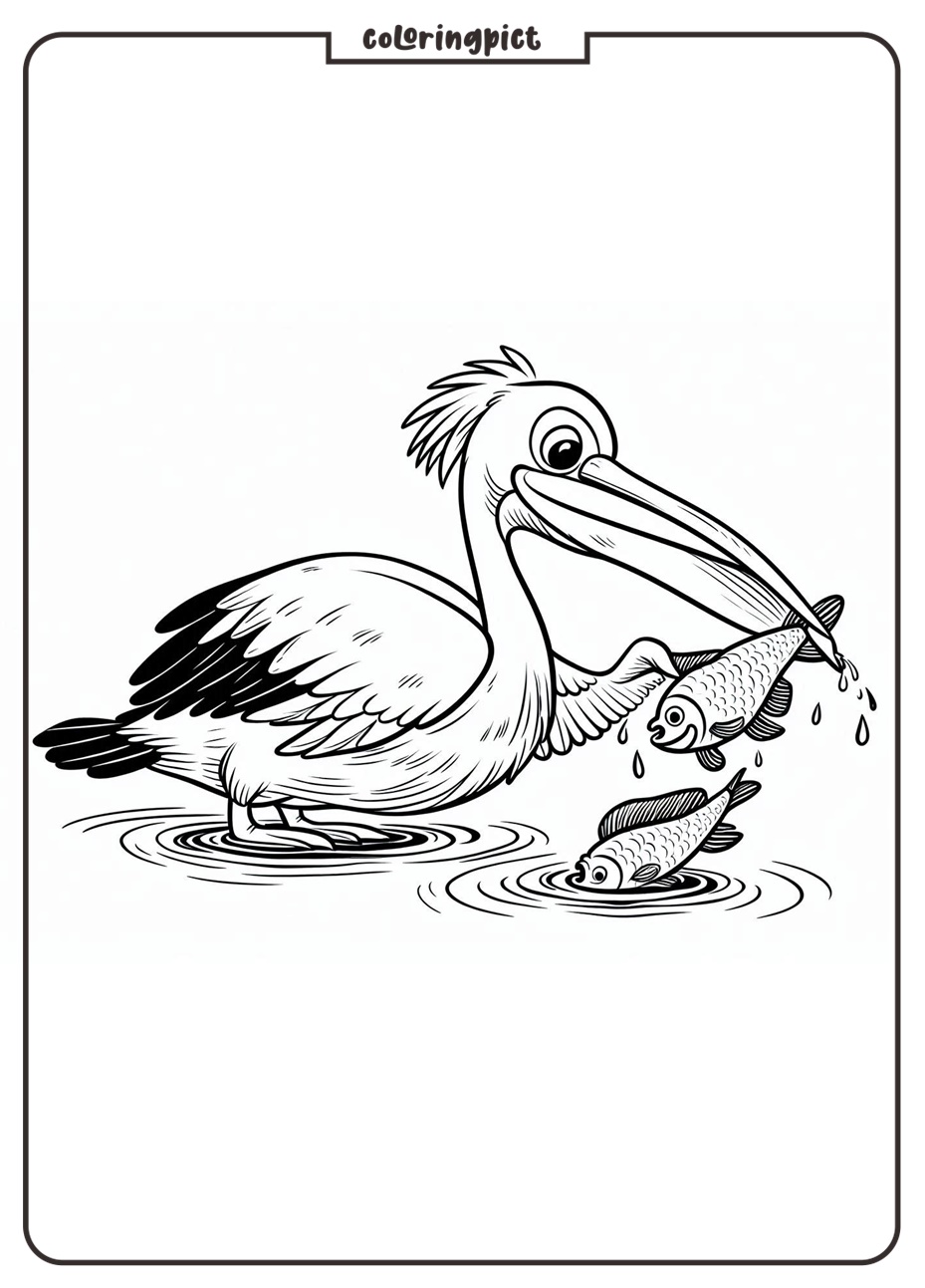 Pelican eat fish coloring page