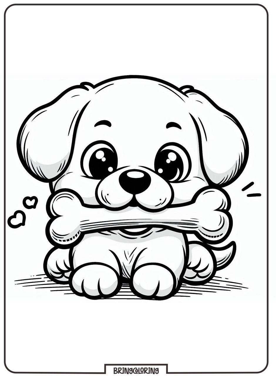 Puppy Biting Bone Coloring Pages 1 Puppy Biting Bone Coloring Page for Kids