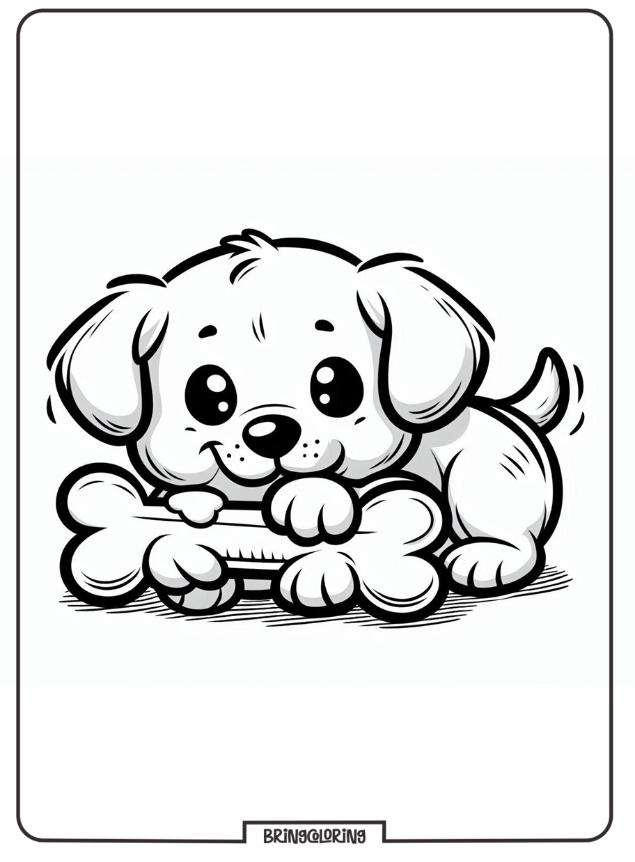 Puppy Biting Bone Coloring Pages 3 Puppy Biting Bone Coloring