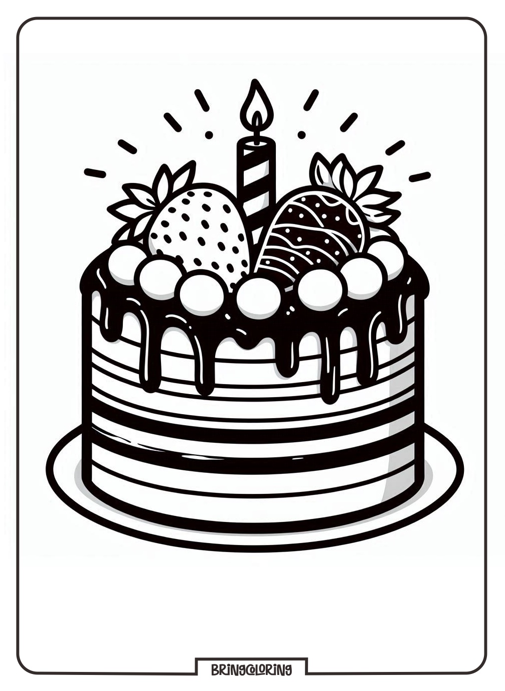 Birthday Cake with Strawberry Coloring Pages 1 birthday cake with strawberry chocolate coloring page