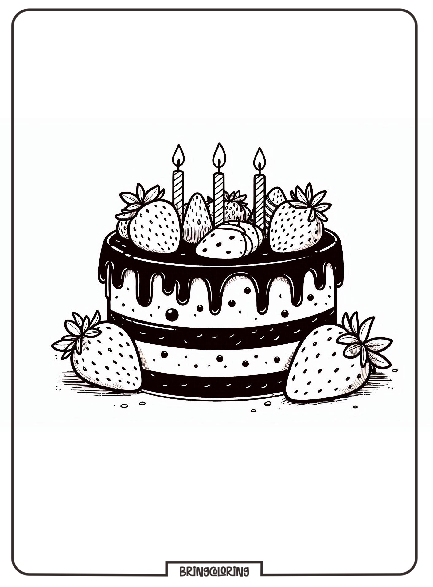Birthday Cake with Strawberry Coloring Pages 2 birthday cake with strawberry chocolate coloring pages