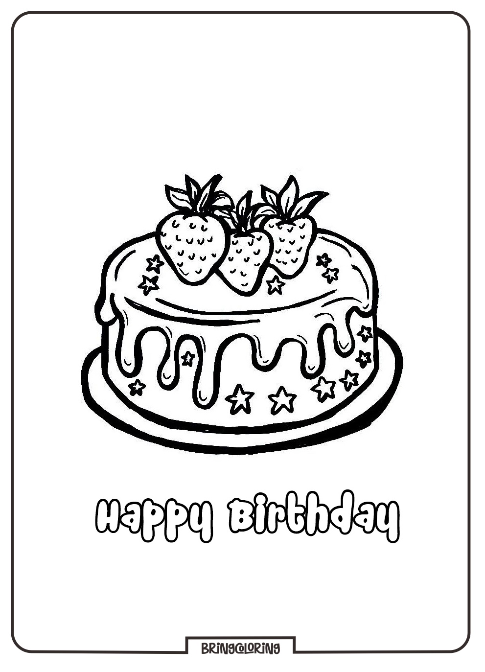 Birthday Cake with Strawberry Coloring Pages 3 birthday cake with strawberry coloring pages