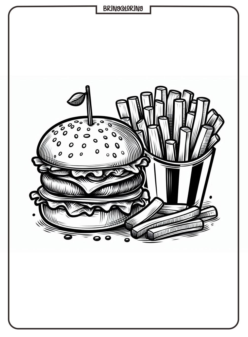 Burger with Fries Coloring Pages for Kids 1 burger with fries coloring page online