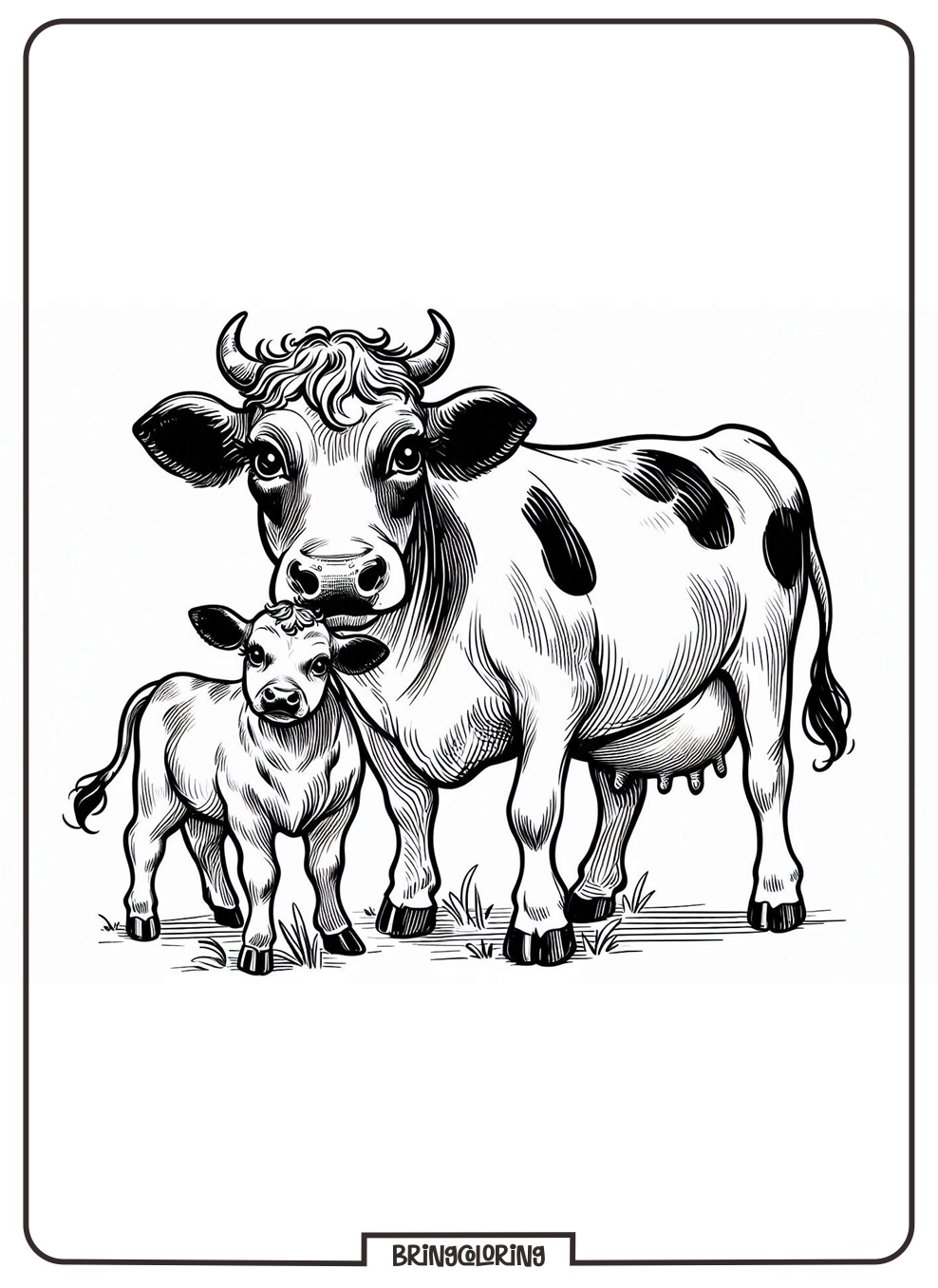 Cow and her Calf Coloring Pages for Kids 3 cow and calf coloring online pages