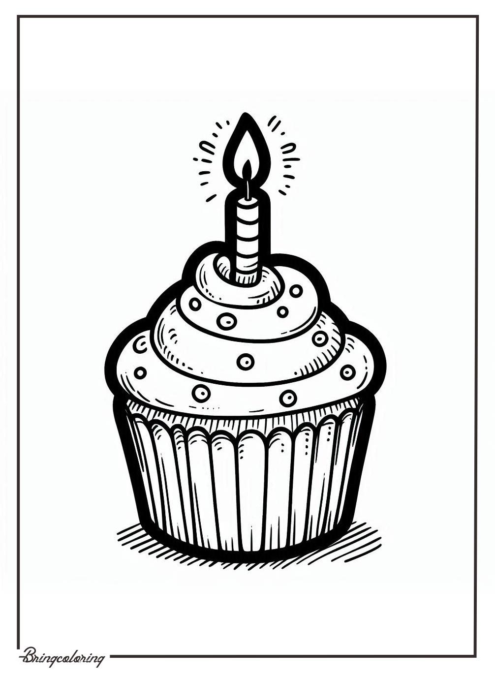 Cupcake with Candle Coloring Pages for Kids 2 cupcake with candle coloring pages for kid