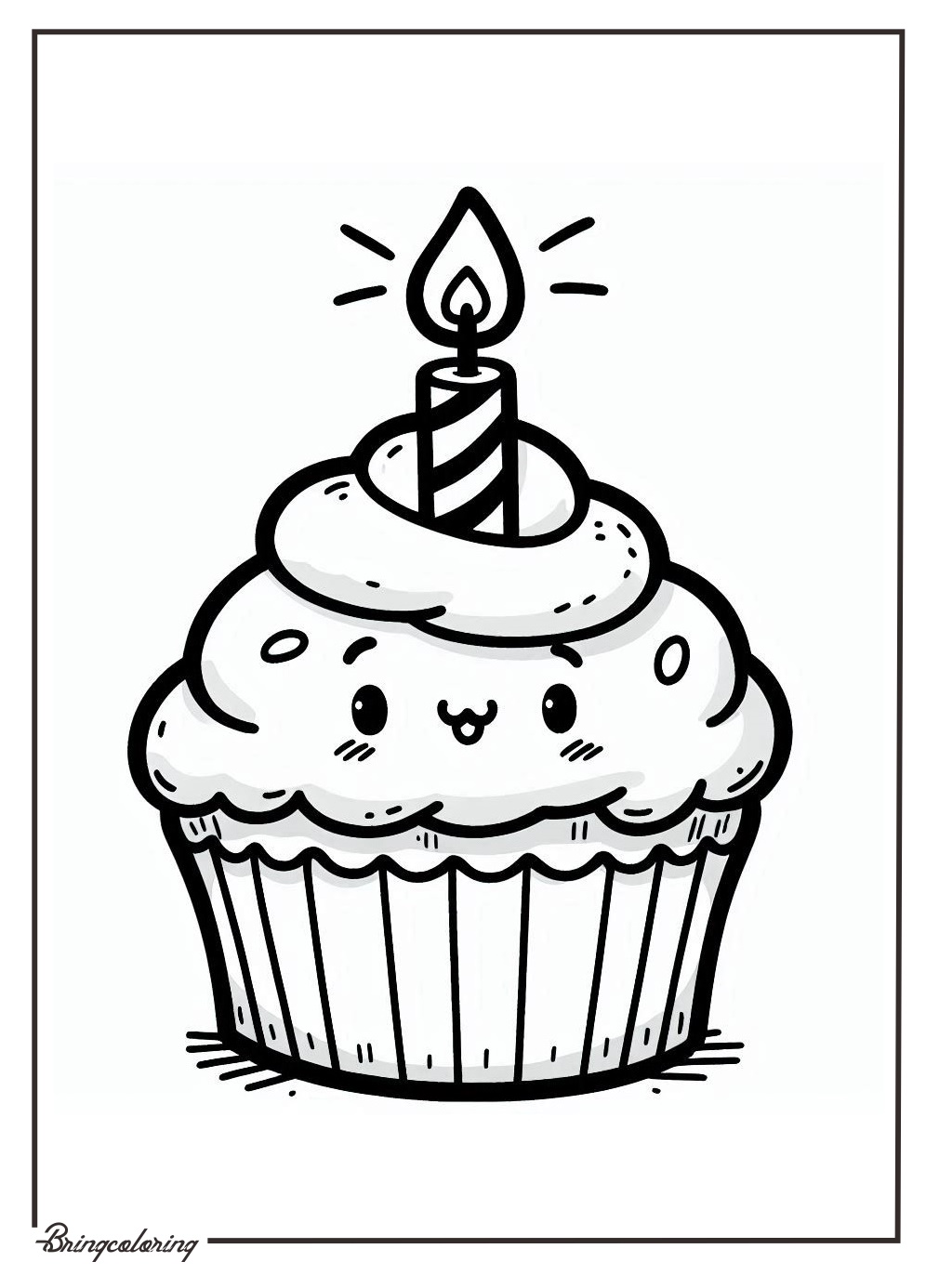 Cupcake with Candle Coloring Pages for Kids 3 cupcake with candle coloring pages for kids