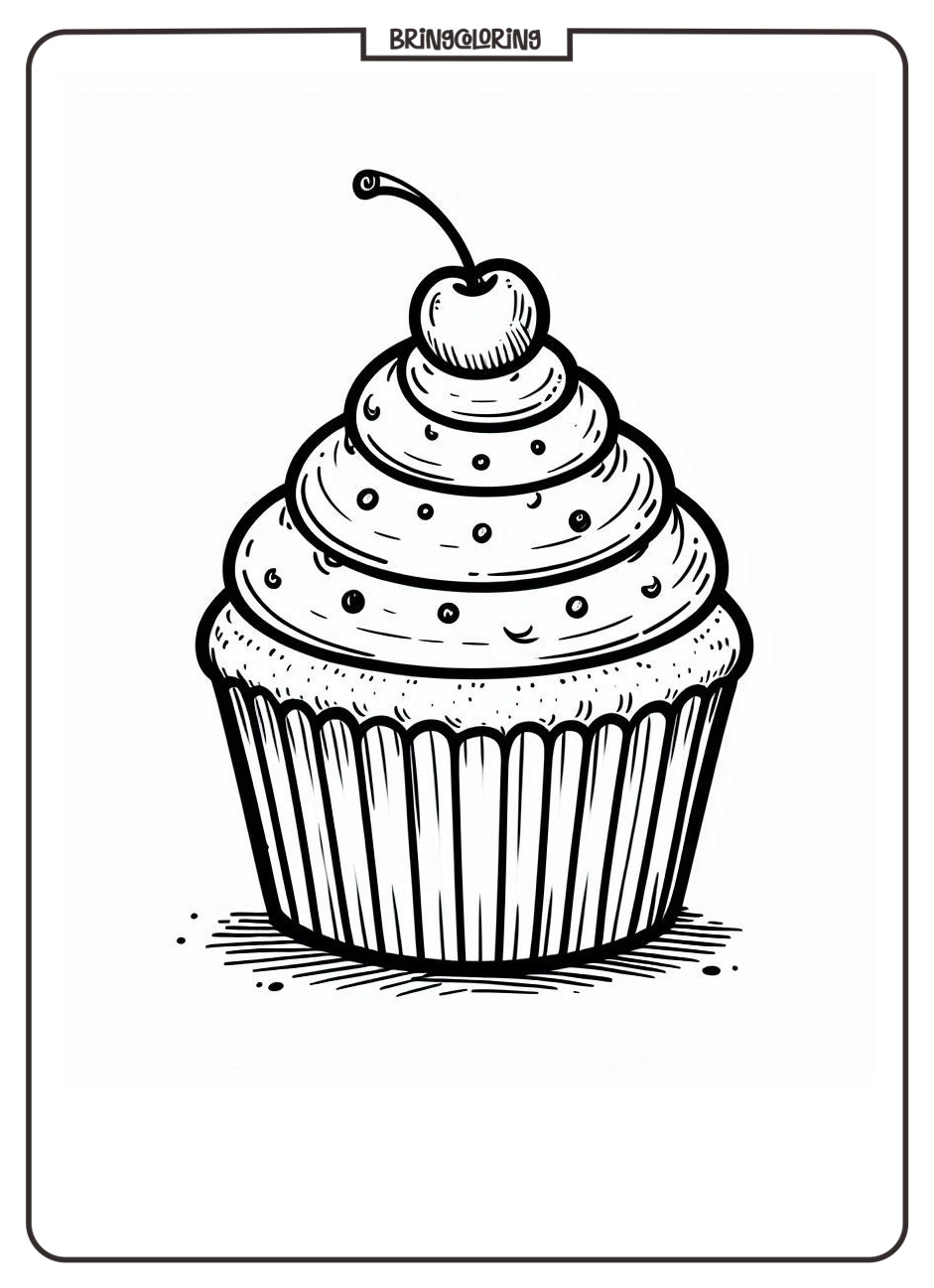 Cupcake with Cherry Coloring Pages for Kids 3 cupcake with cherry coloring online for kids