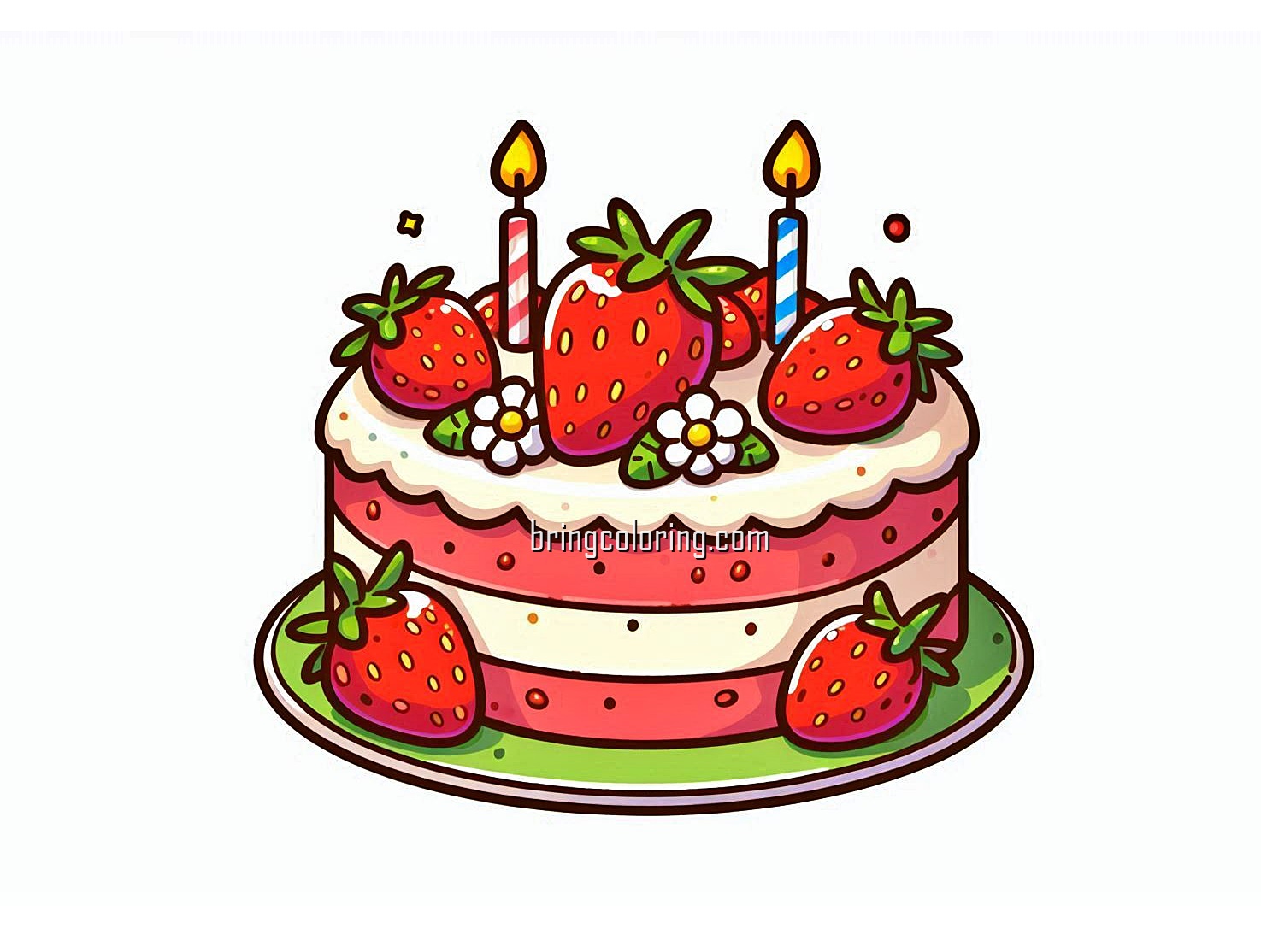 Birthday Cake with Strawberry Coloring Pages 4 image is birthday cake with strawberry coloring