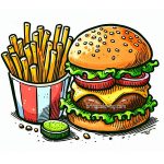 Burger with Fries Coloring Pages for Kids image is burger with fries coloring