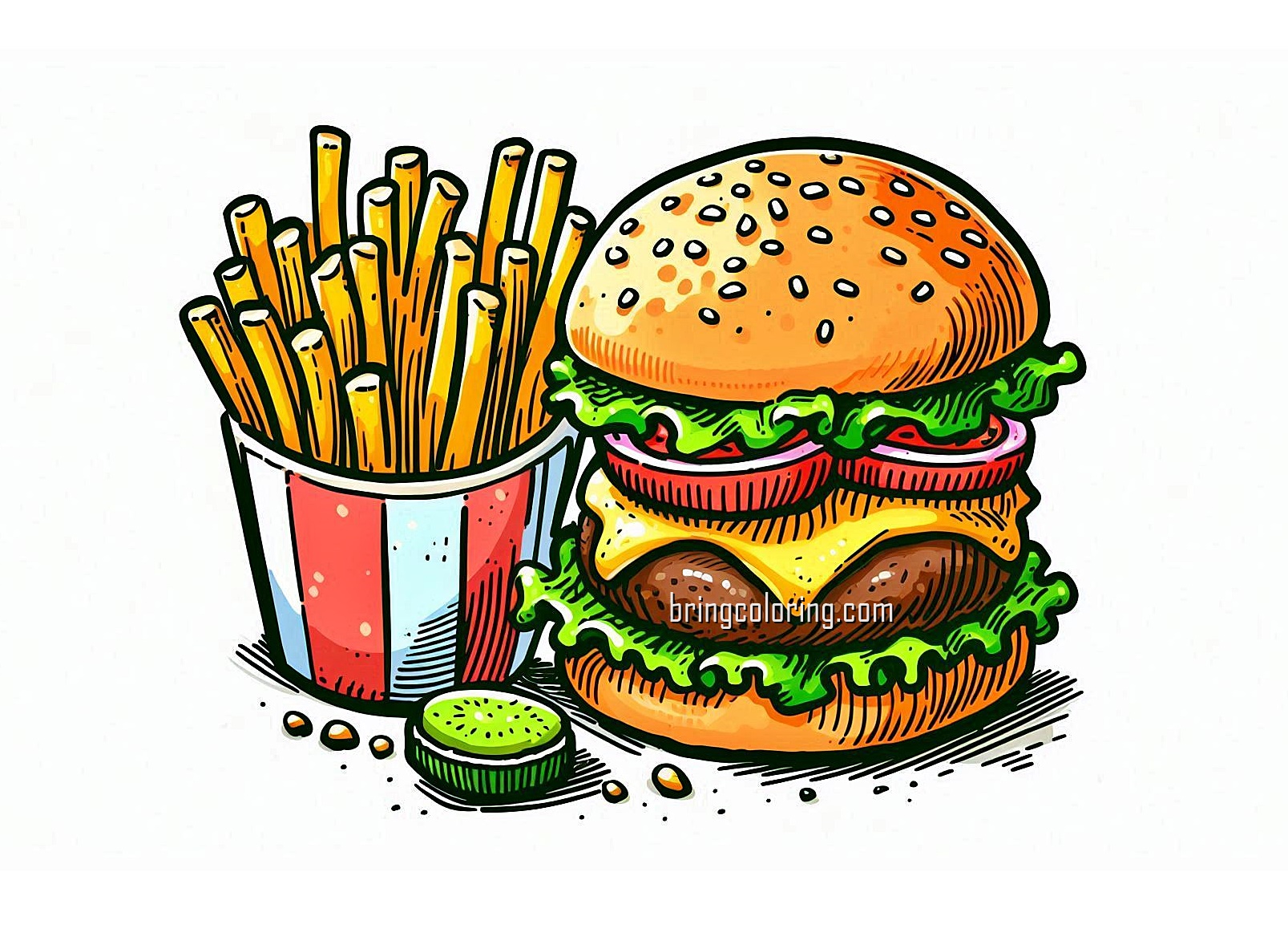 Burger with Fries Coloring Pages for Kids 4 image is burger with fries coloring