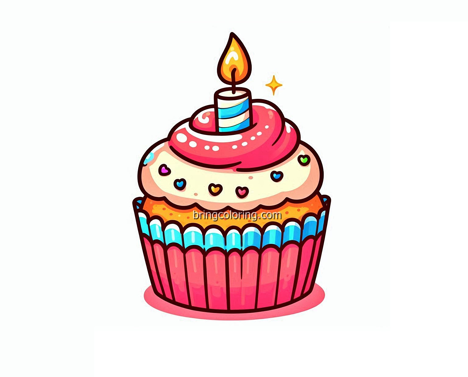 Cupcake with Candle Coloring Pages for Kids 4 image is cupcake with candle coloring