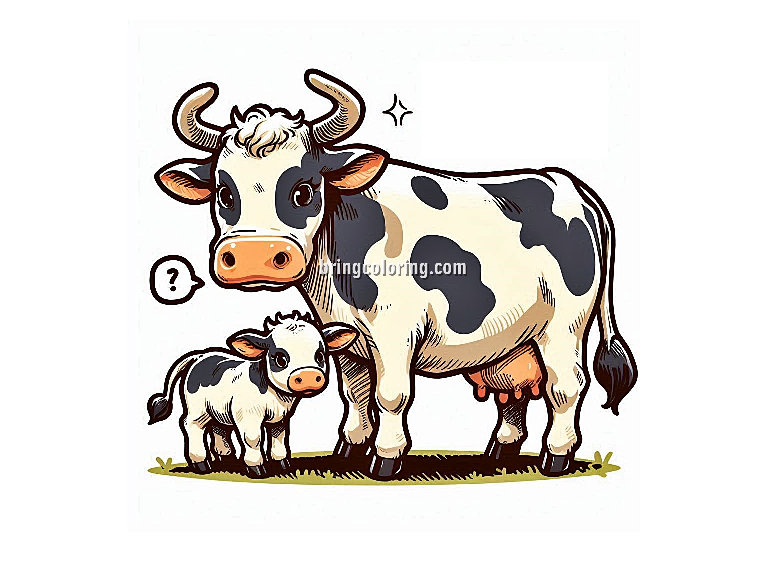 Cow and her Calf Coloring Pages for Kids 4 image of cow and calf coloring
