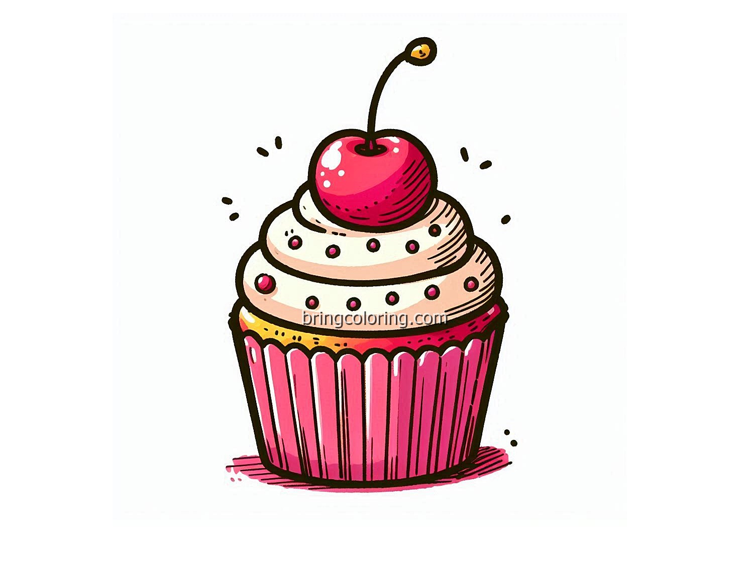 Cupcake with Cherry Coloring Pages for Kids 4 image of cupcake with cherry coloring