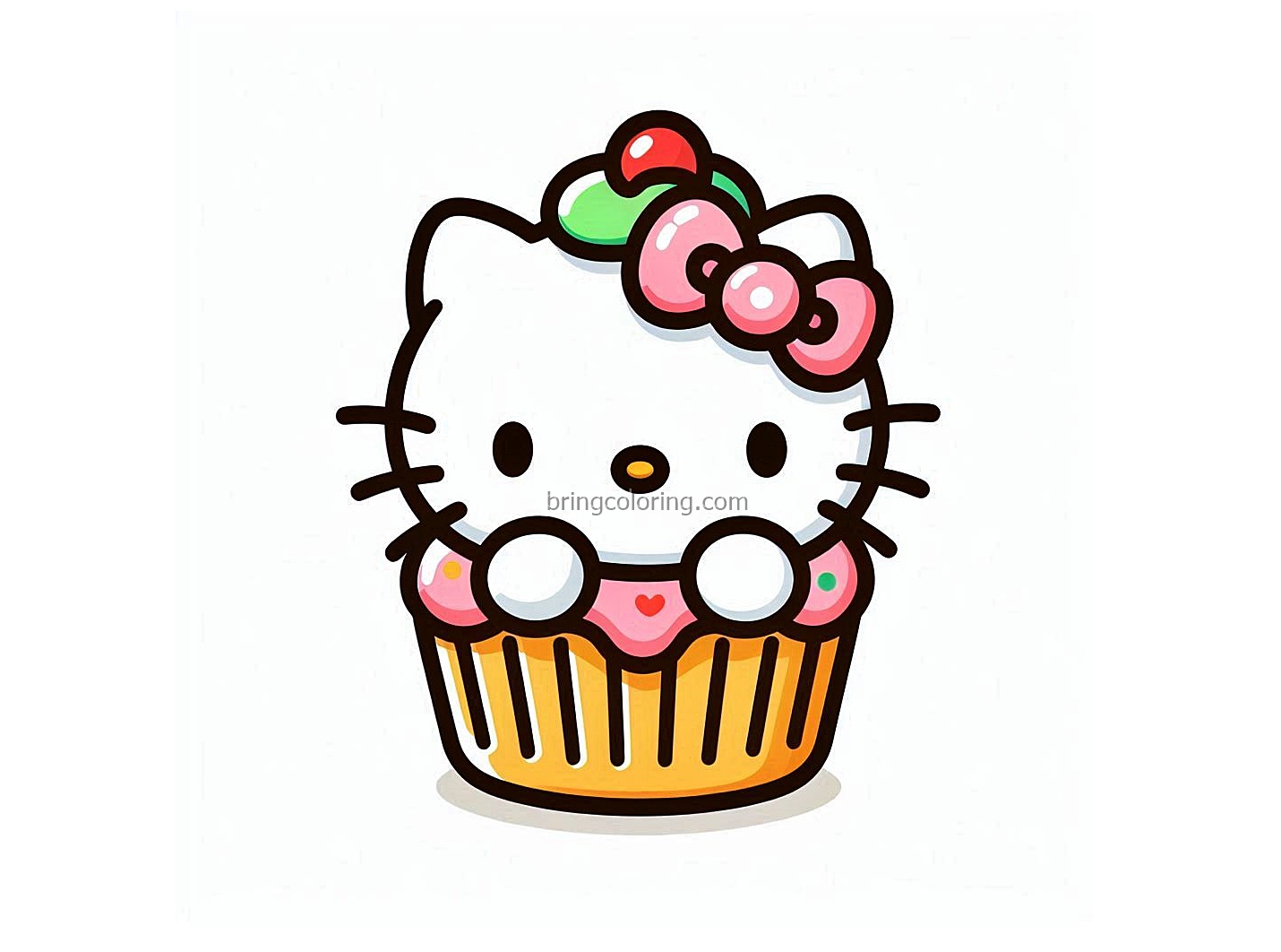Cupcake with Hello Kitty Coloring Page for Kids 4 image of cupcake with hello kitty coloring