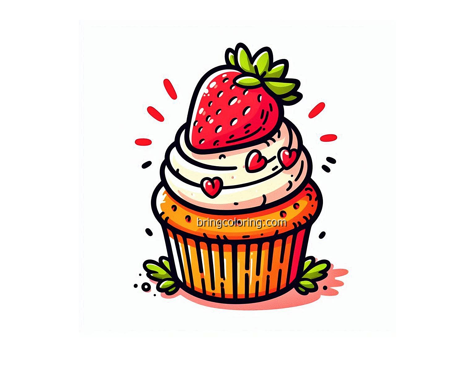Sweet Cupcake with Strawberry Fun! 3 image of cupcake with strawberry coloring