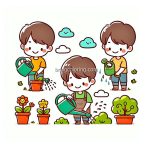 image of kids watering plants