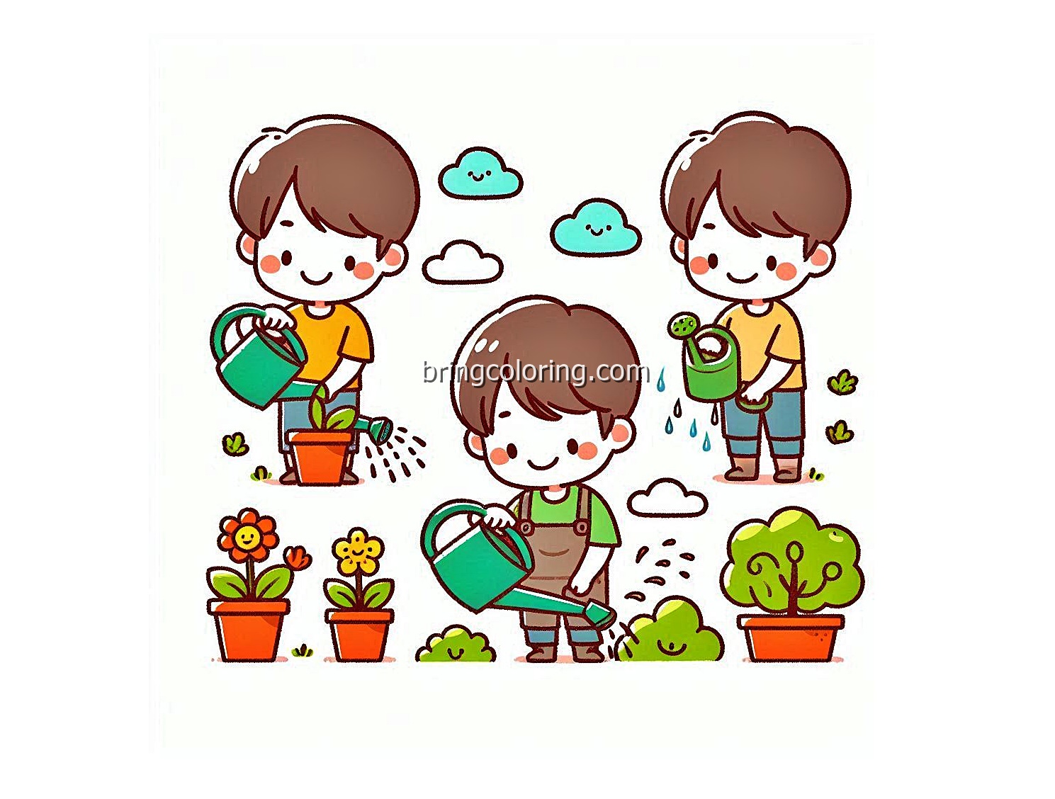 Kids Watering Plants Coloring Pages 4 image of kids watering plants