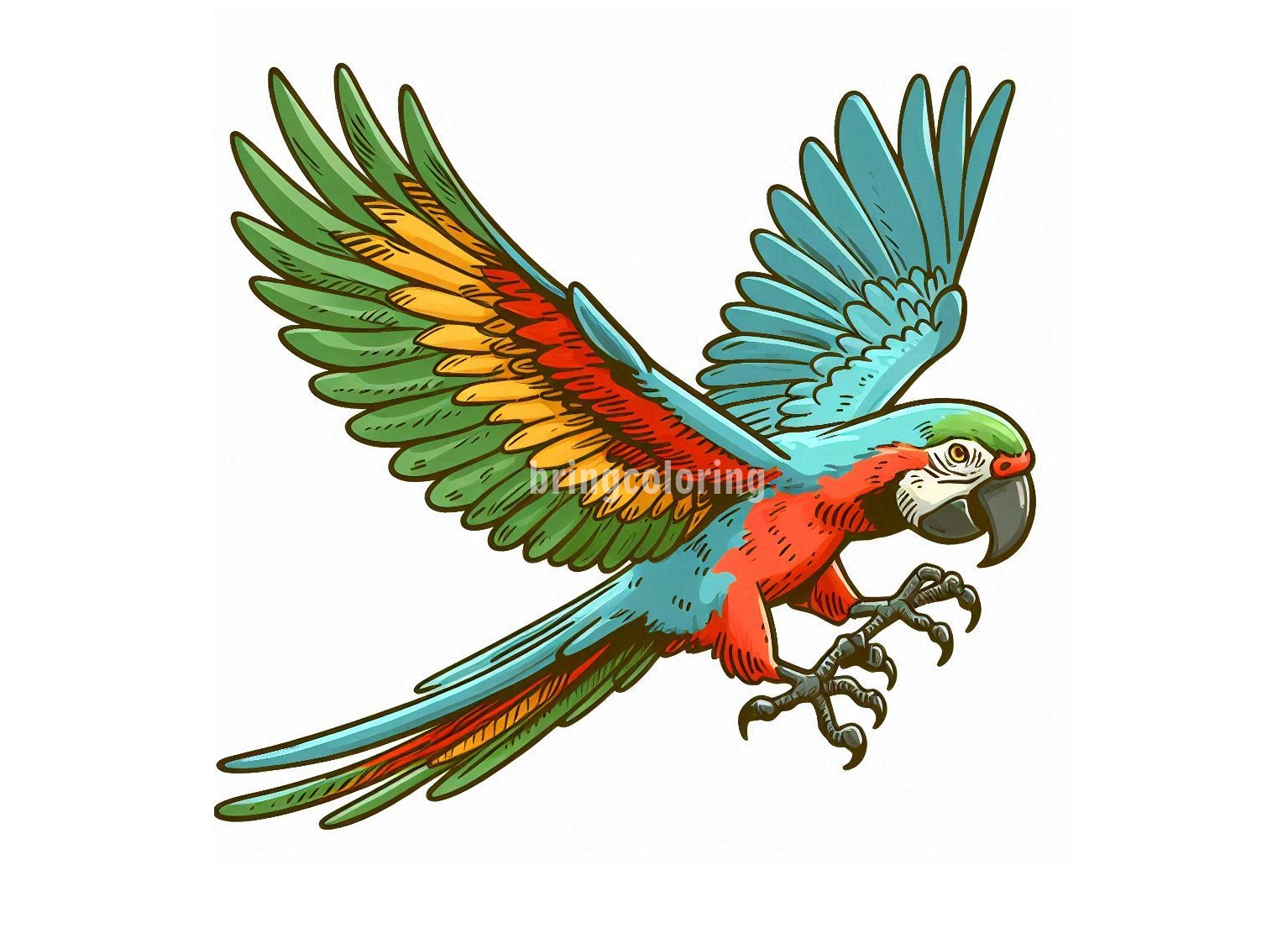 Let's Color a Flying Parrot 1 image of parrot in flight coloring