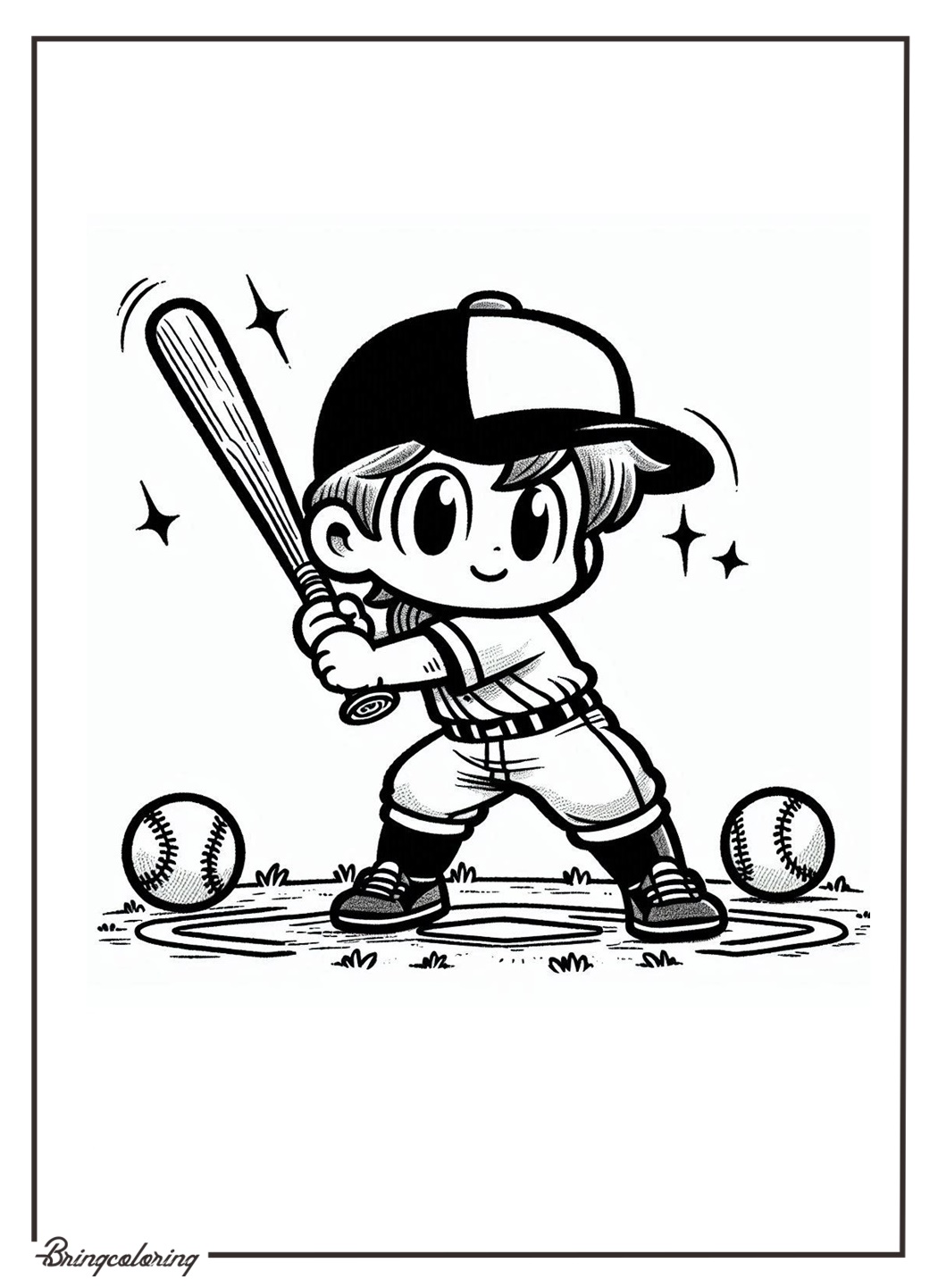 kids play baseball coloring page