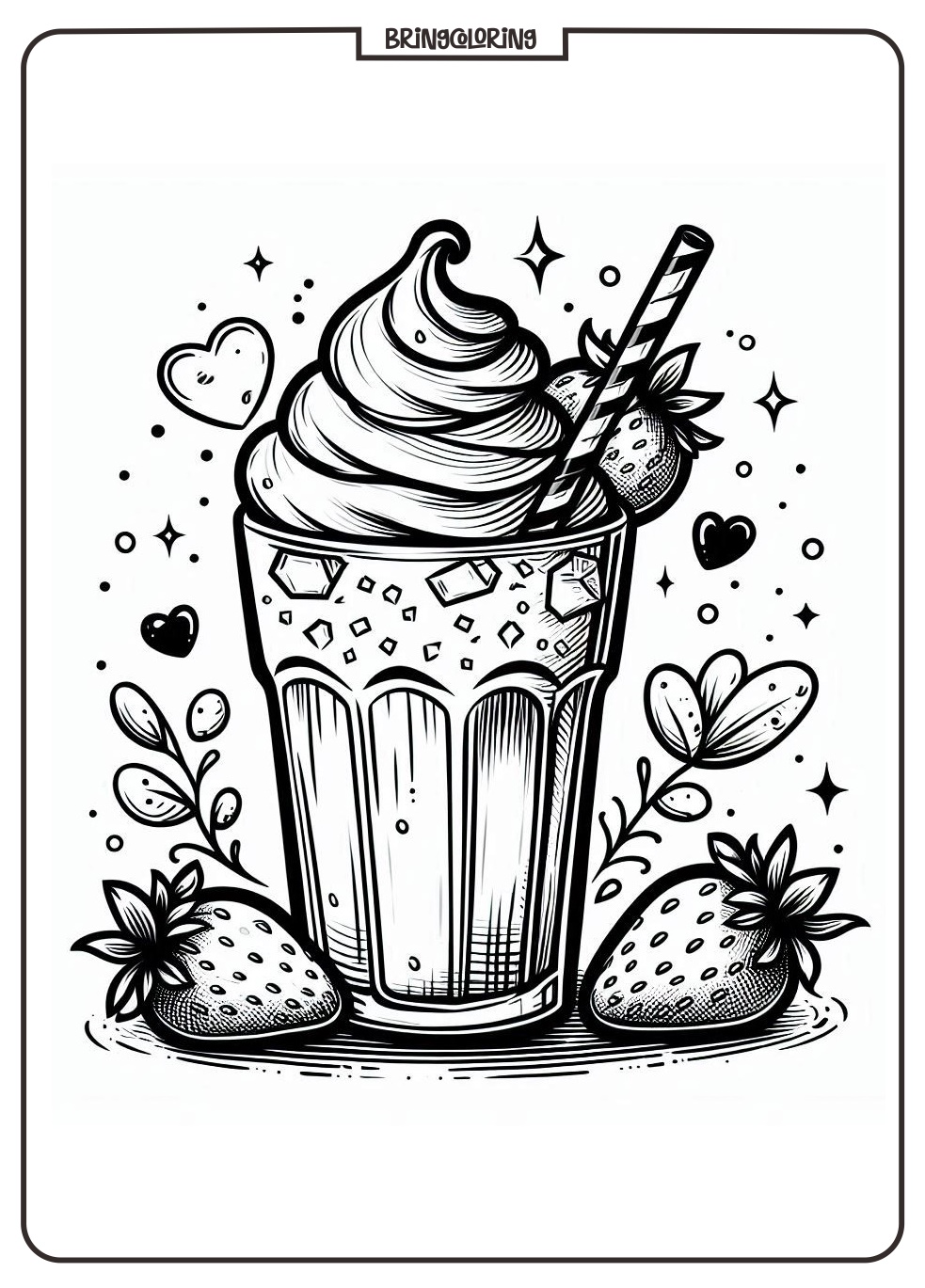 Strawberry Milkshakes are Sweet, Fresh, and Full of Color! 2 milkshake drink with strawberry coloring page for kids