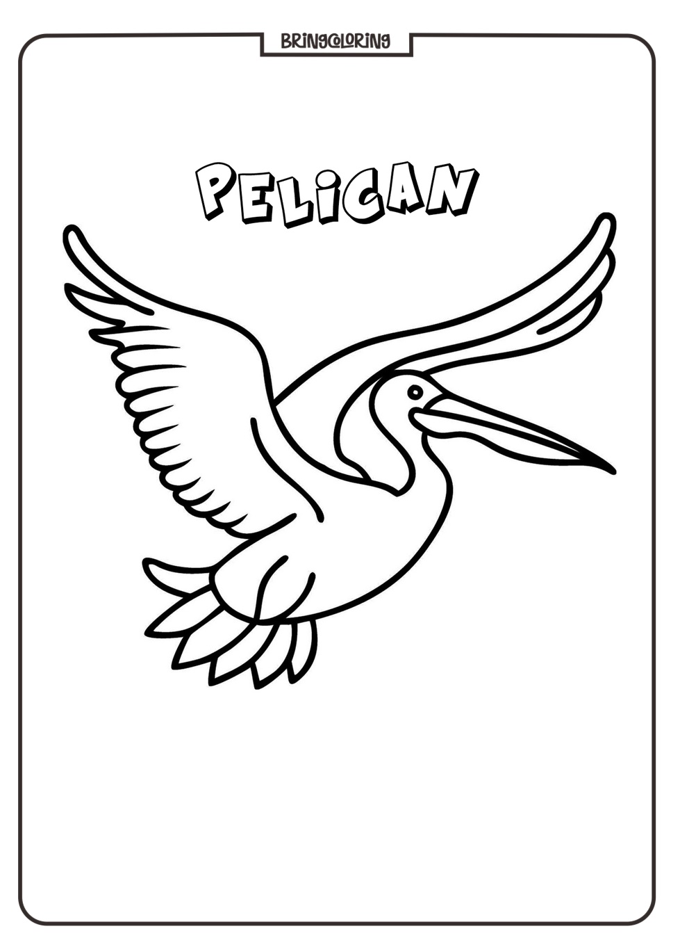 pelican in flight coloring page for kids
