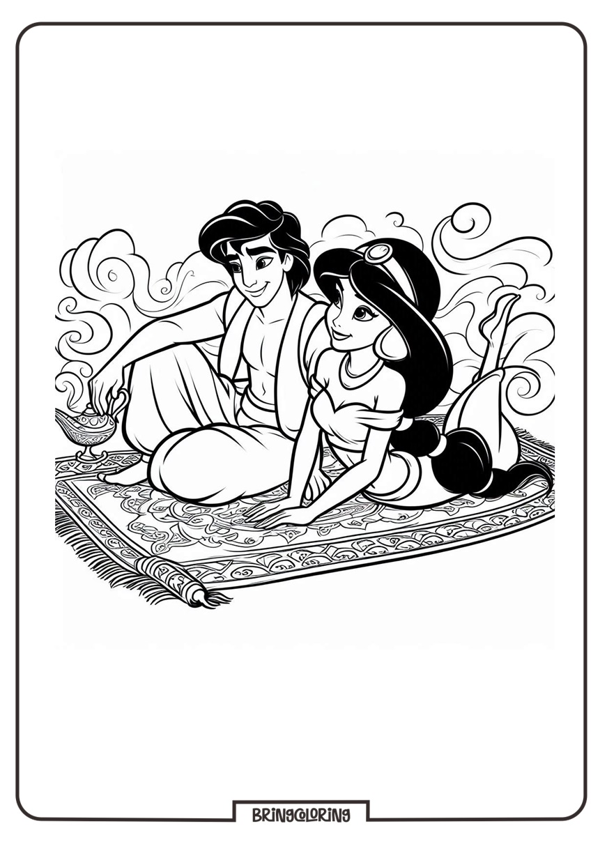 Aladdin and Jasmine on the Magic Carpet Coloring Pages