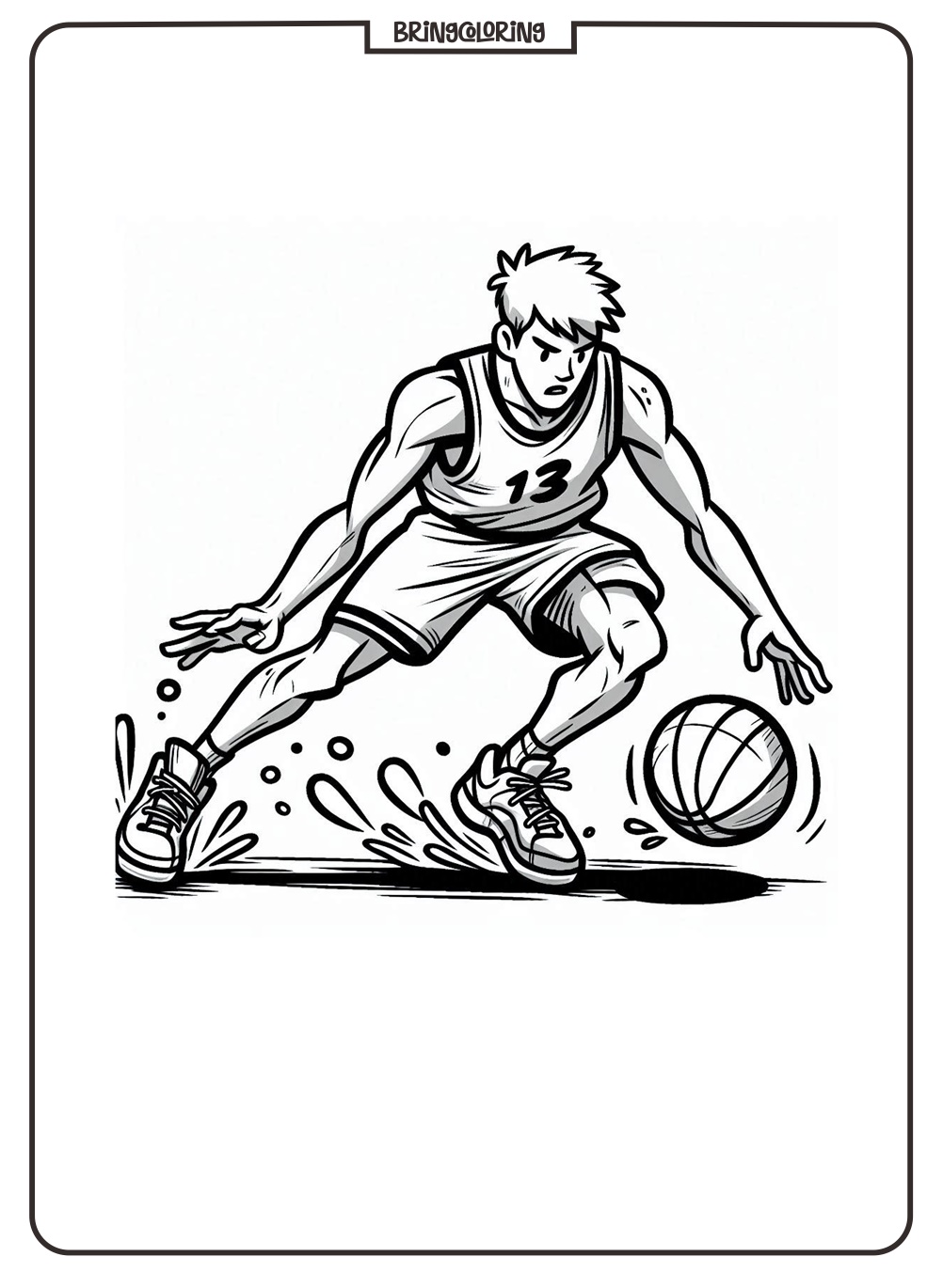 Basketball Great Dribbling Coloring Page for kid bringcoloring.com