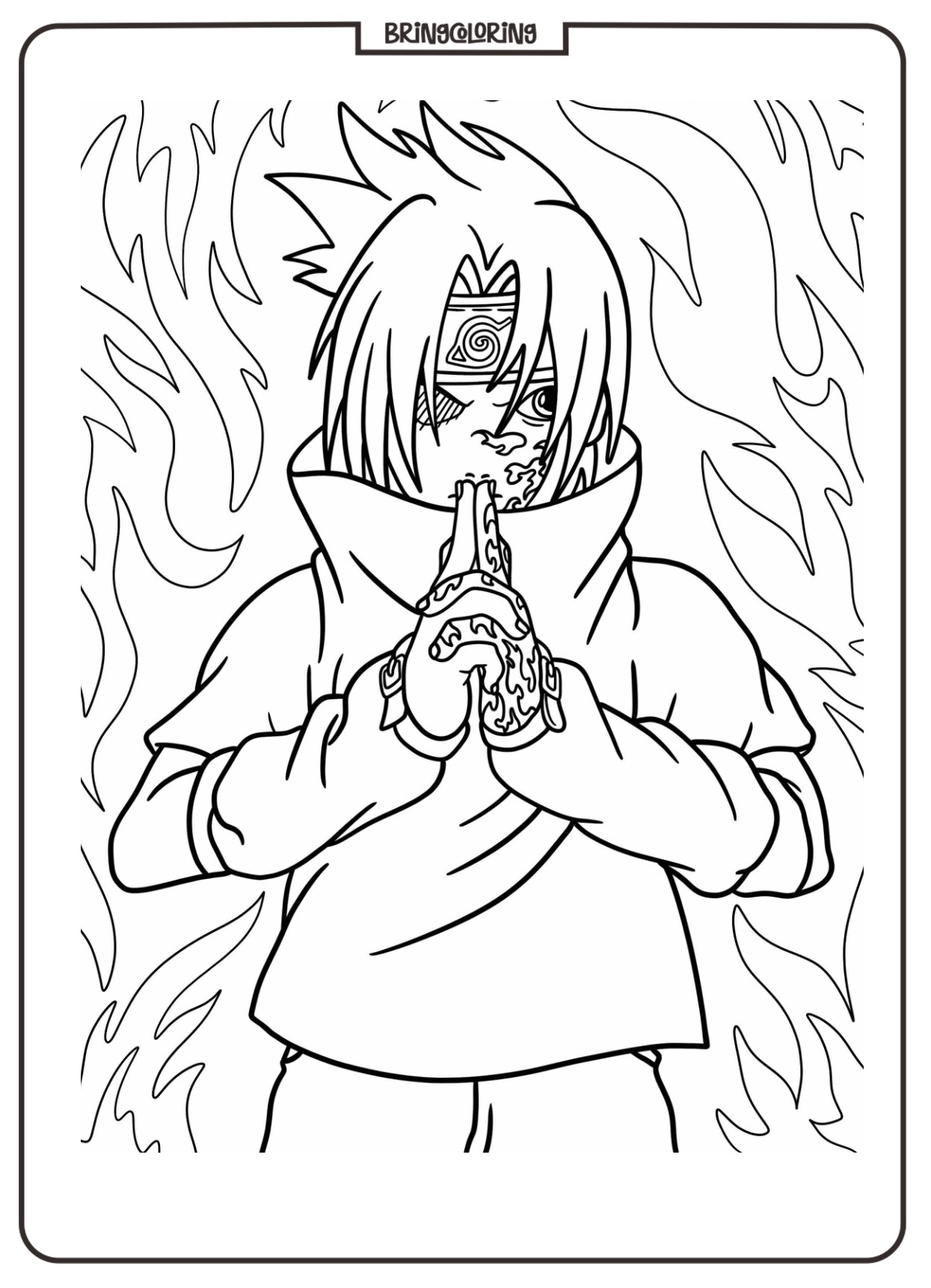 Coloring Page Sasuke Performing Ninjutsu