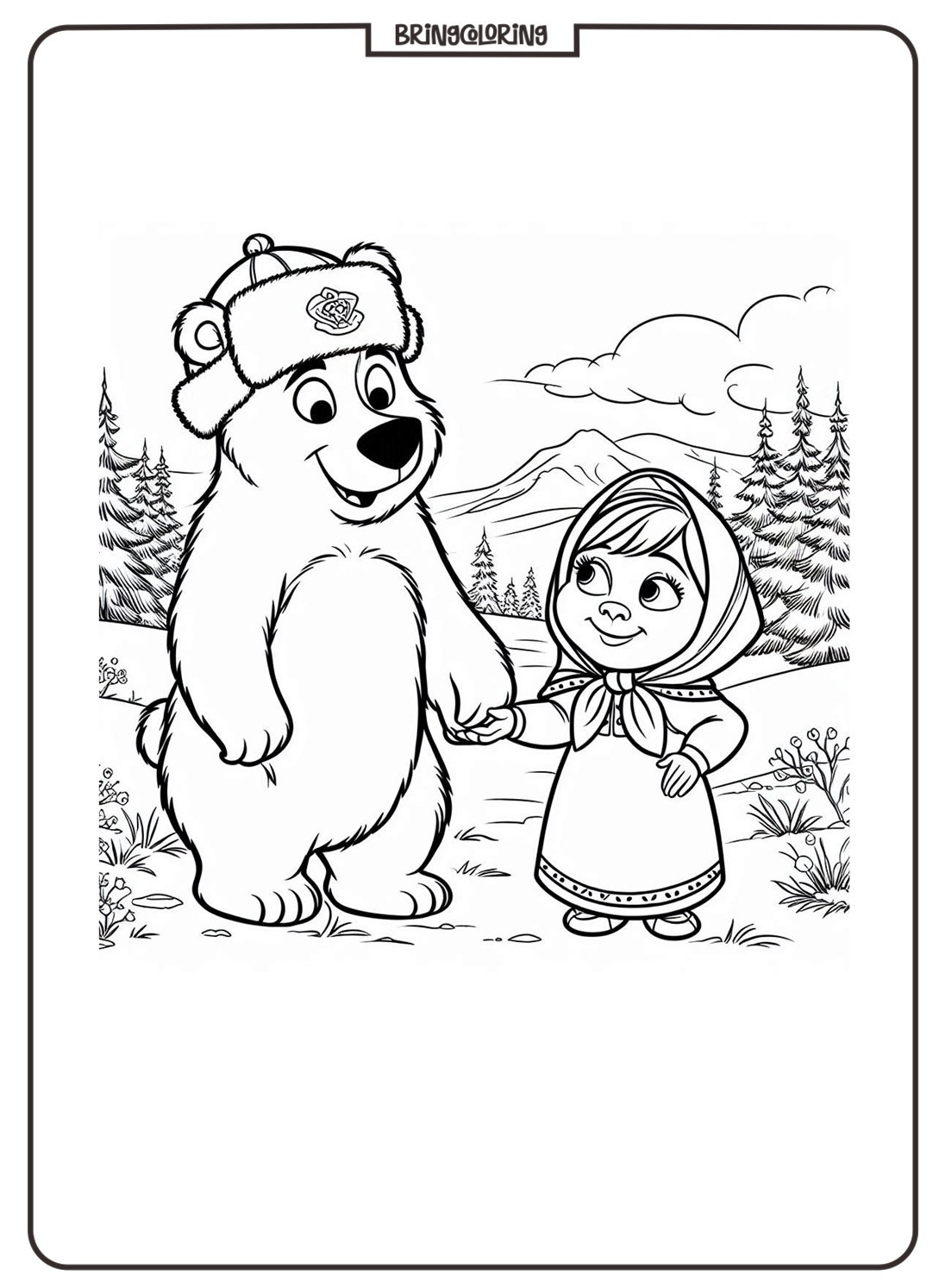 Cute Masha and Bear Coloring Online Page