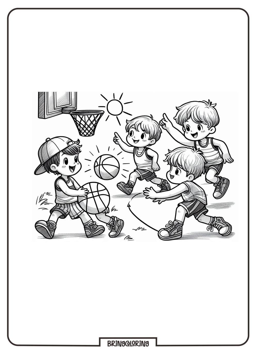 Kids Playing Basketball Coloring Pages 3 Kids Play Basketball Coloring Online Pages