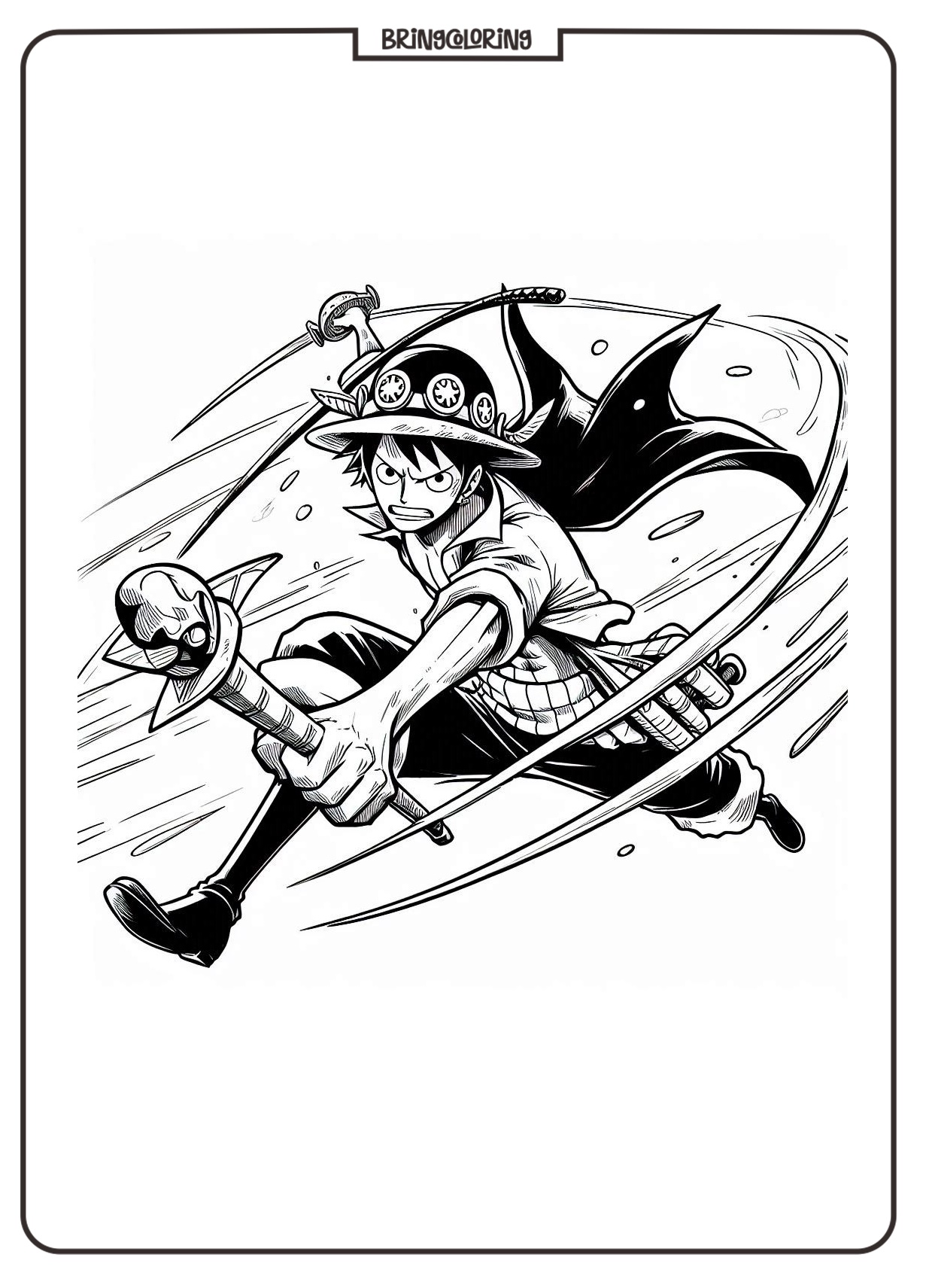 One Piece Luffy in Action Coloring Page Bringcoloring.com