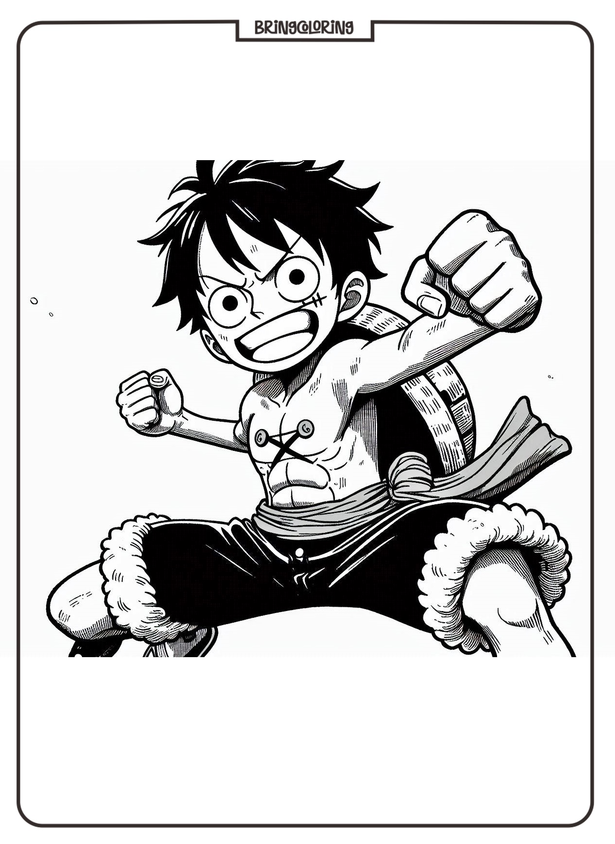 One Piece Luffy in Action Coloring Pages Bringcoloring.com