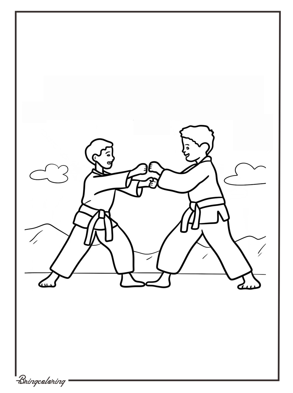 Karate Duel Coloring Pages 2 Two Little Boys Doing Karate Coloring Pages
