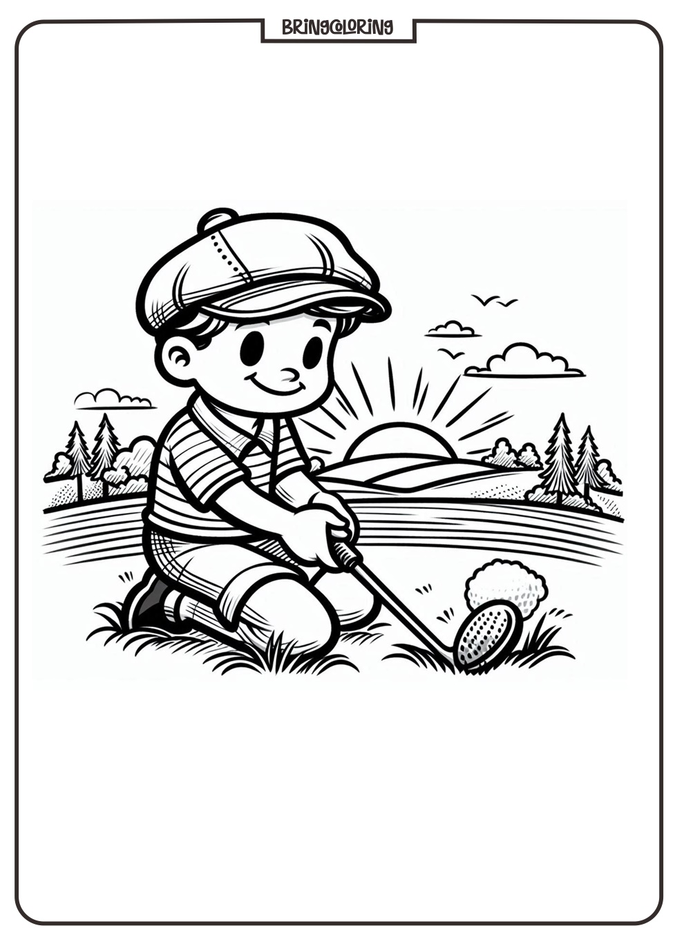 boy playing golf coloring online page