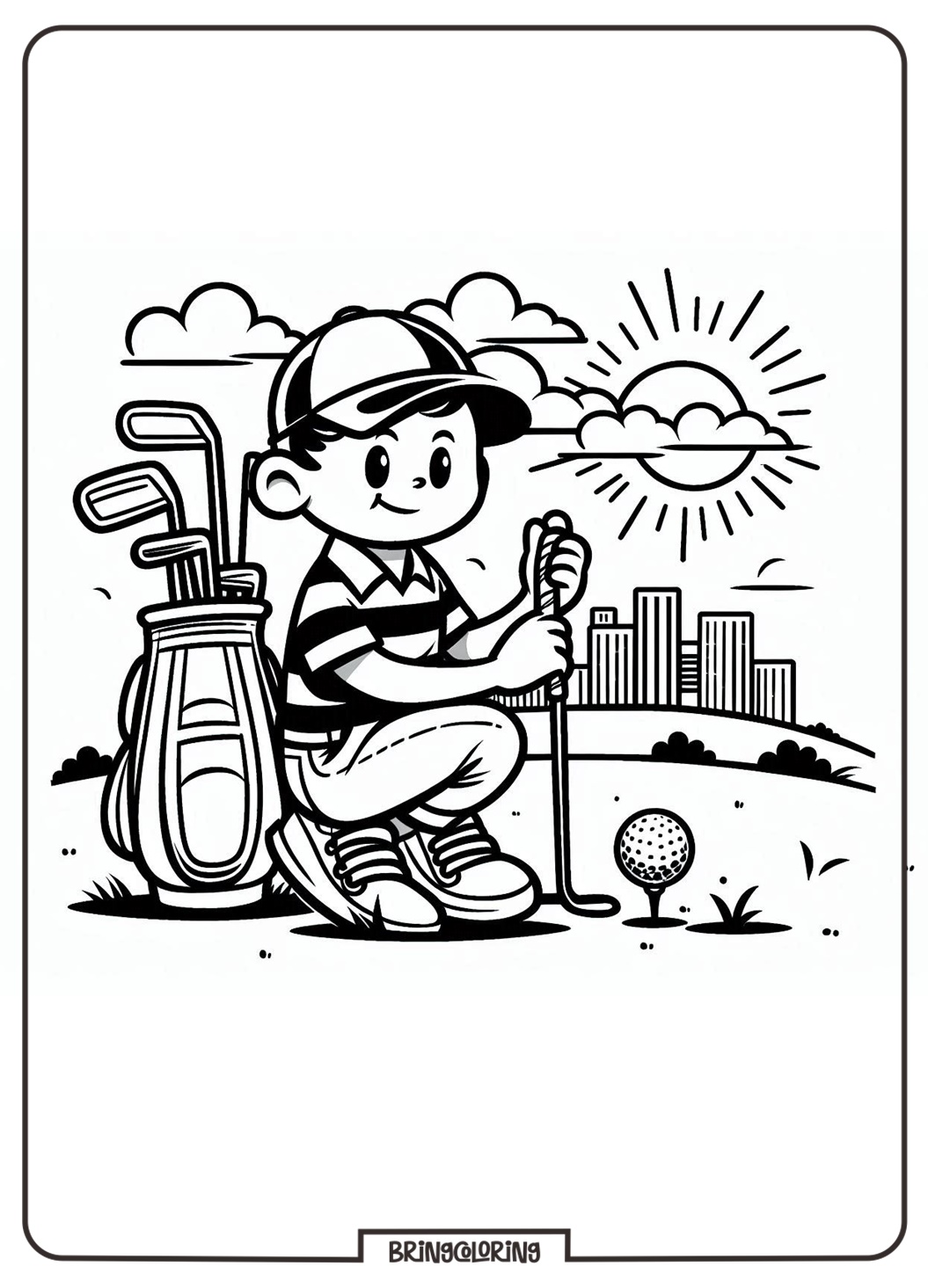 boy playing golf coloring online