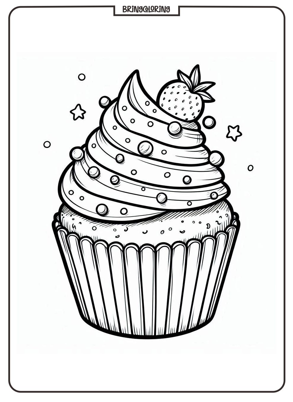 Sweet Cupcake with Strawberry Fun! 2 coloring online page cupcake with strawberry