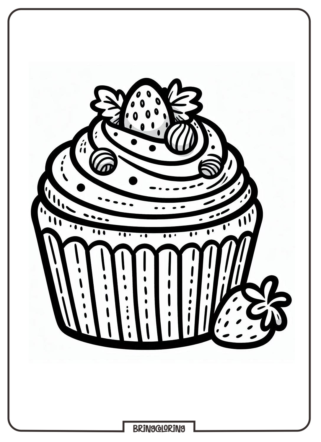Sweet Cupcake with Strawberry Fun! 1 coloring online pages cupcake with strawberry