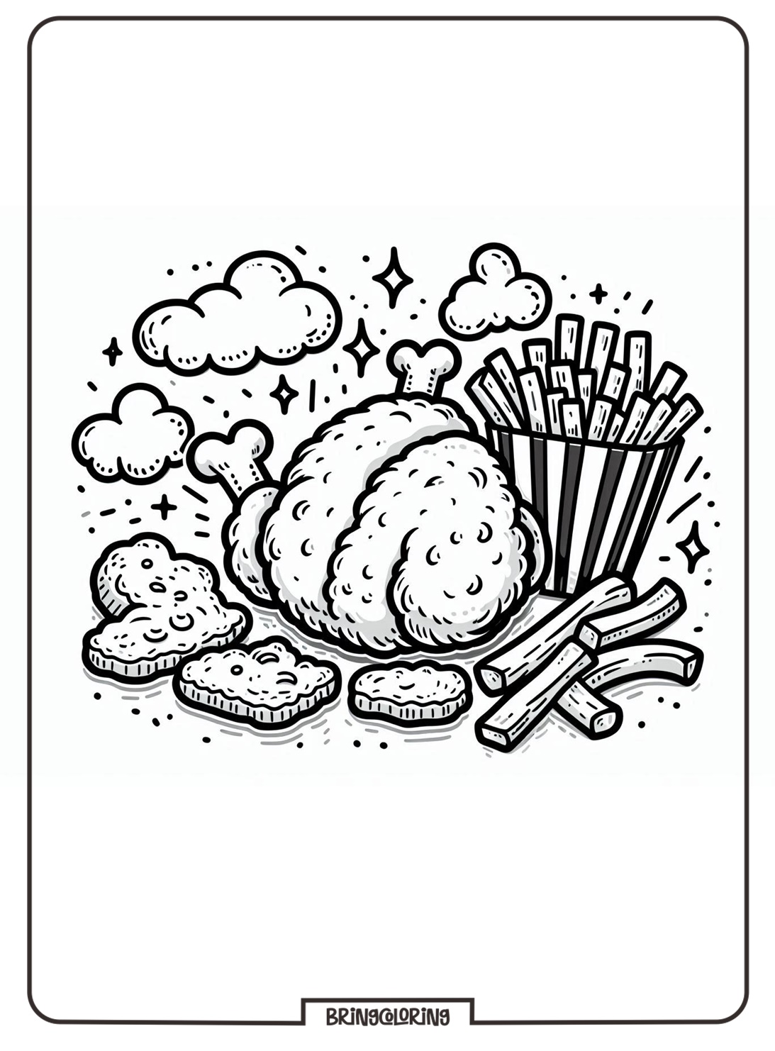 Delicious Fried Chicken Coloring Pages 2 fried chicken coloring online page for kids