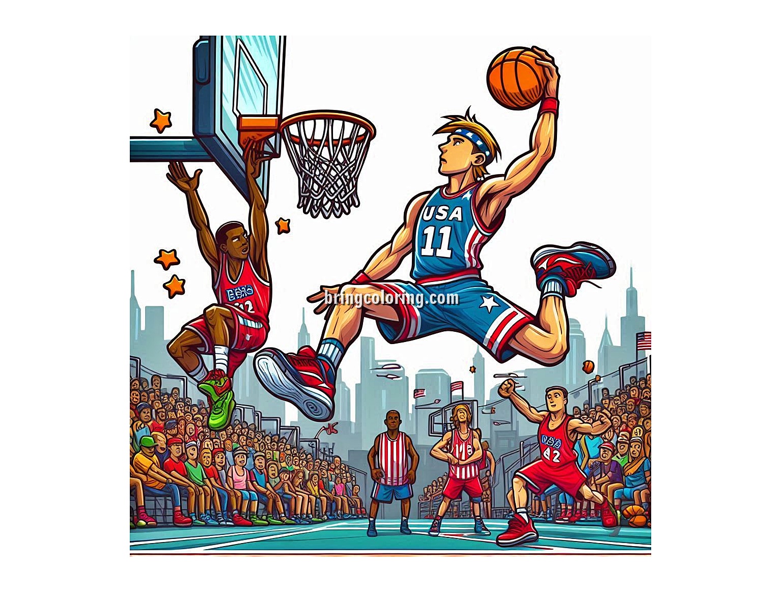 image of basketball slamdunk coloring