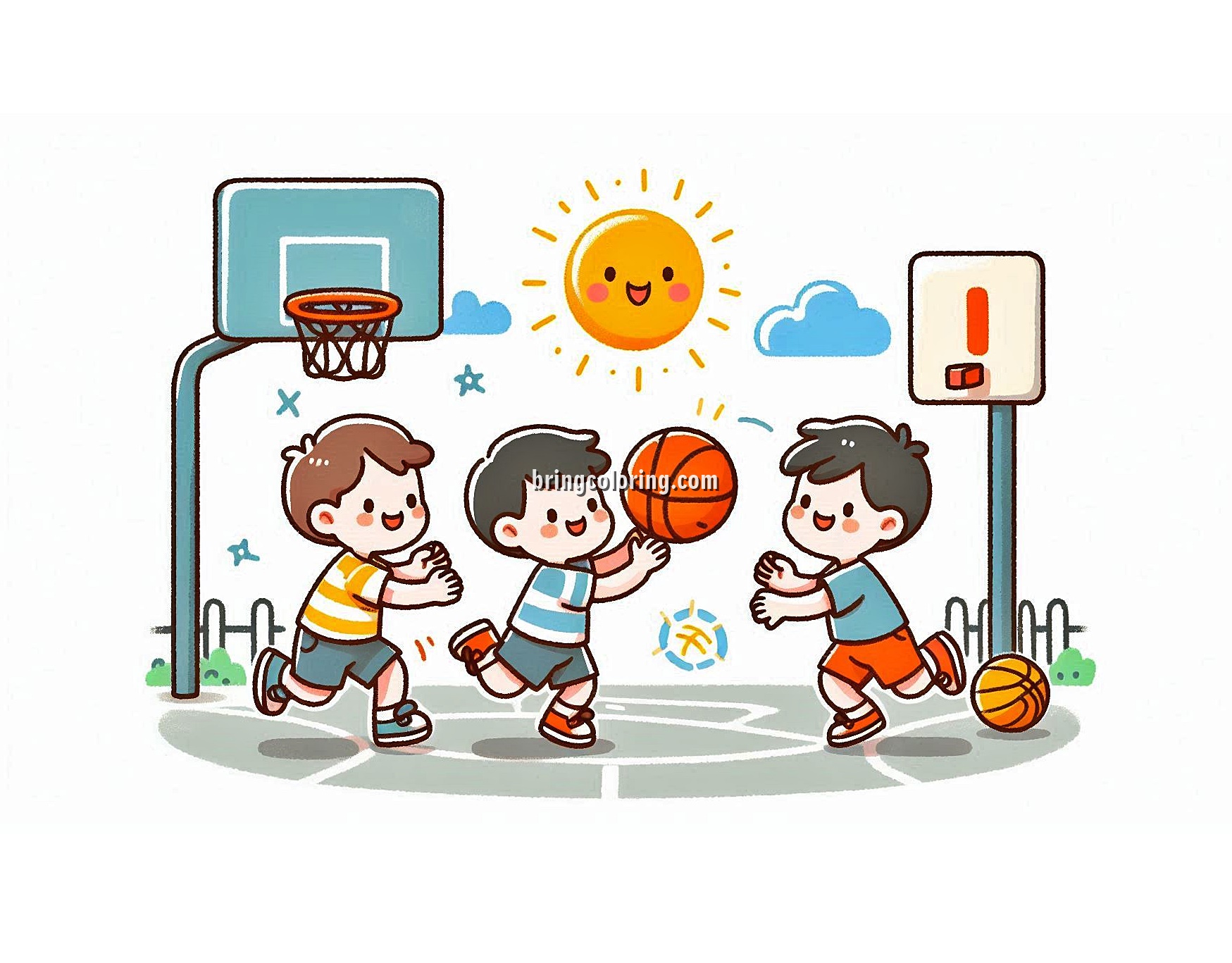 Kids Playing Basketball Coloring Pages 4 image of kids playing basketball