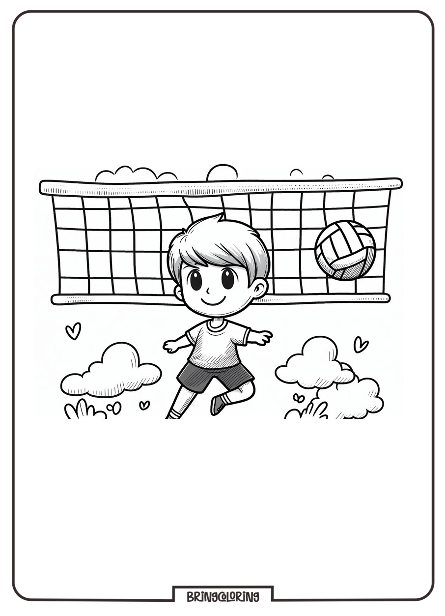 kids play volley ball coloring online pages
