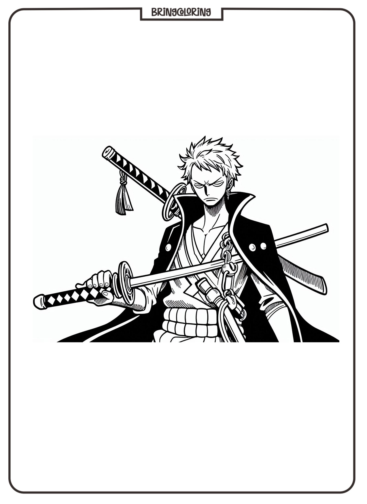 roronoa zoro one piece cartoon coloring pages bringcoloring.com