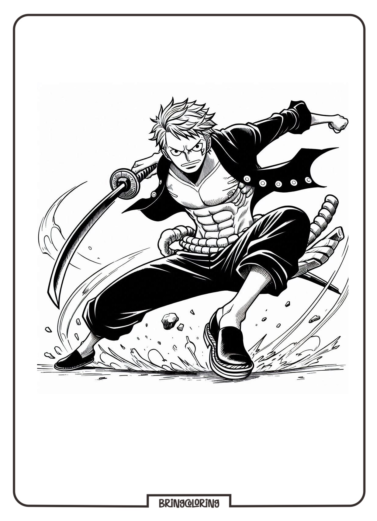 roronoa zoro one piece cartoon coloring pages