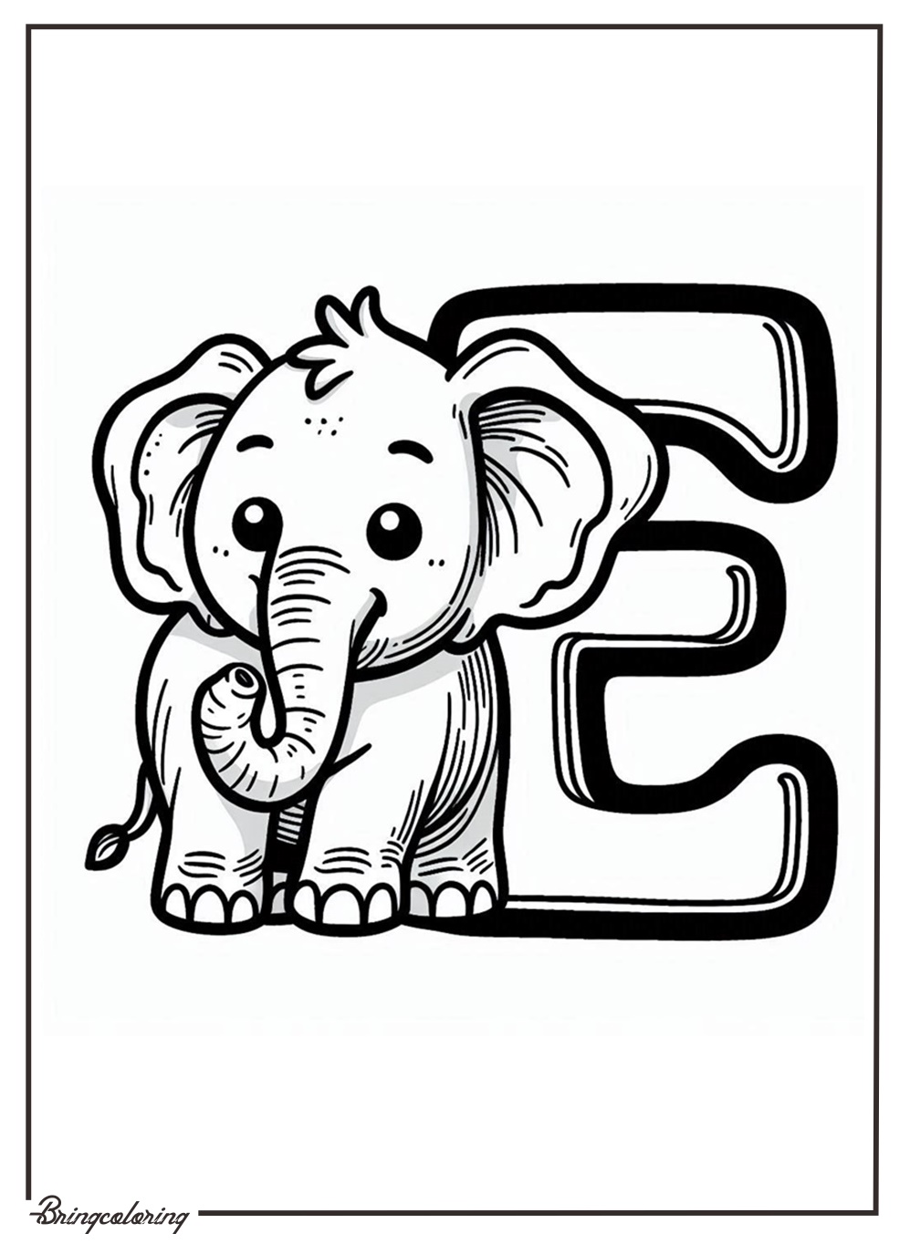 Alphabet Letter E with Elephant Coloring Pages 2 Alphabet Letter E with Elephant Coloring Page for Kids