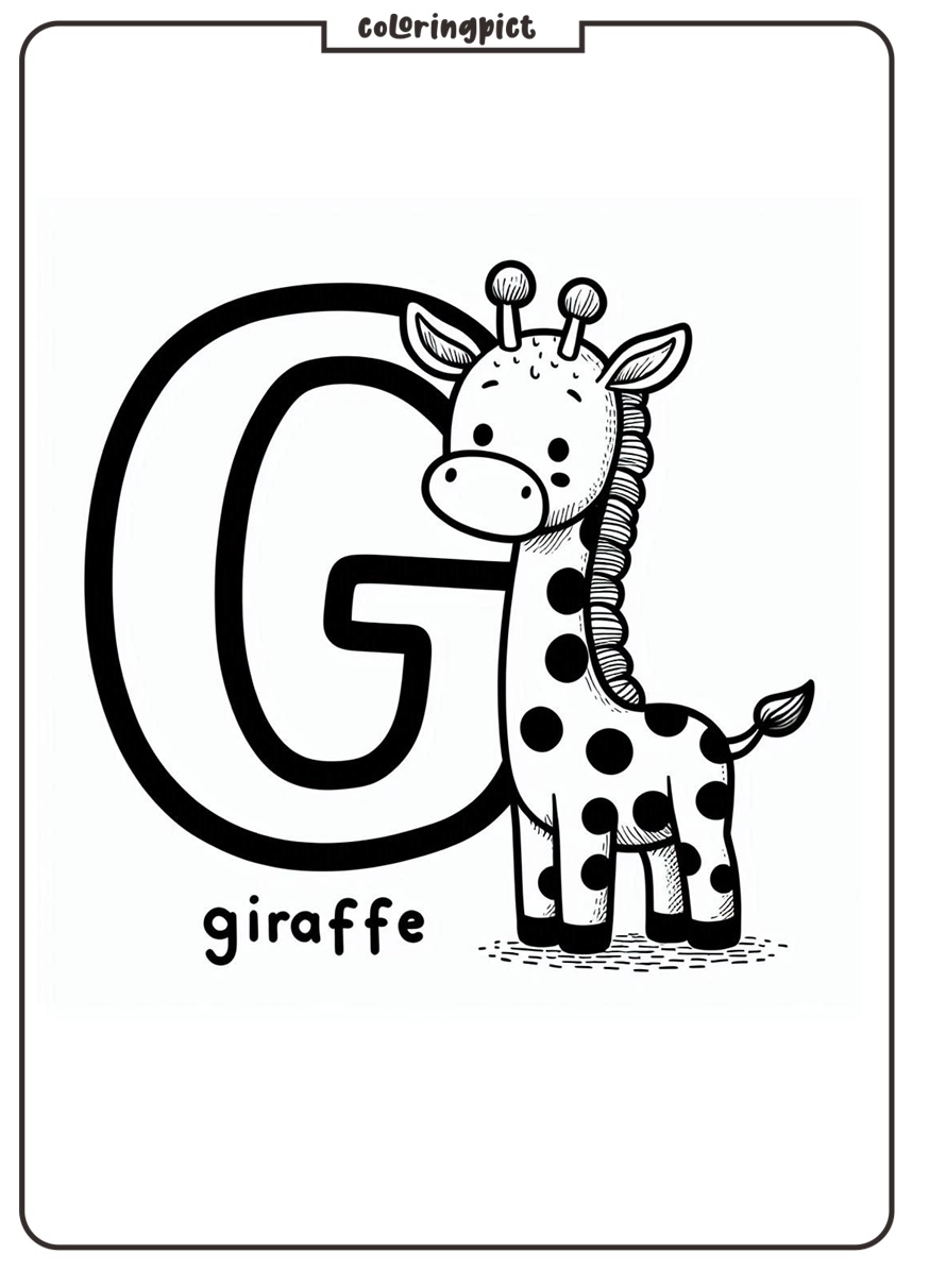 Alphabet Letter G with Giraffe Coloring Pages 3 Alphabet Letter G with Giraffe Coloring Page for Kids