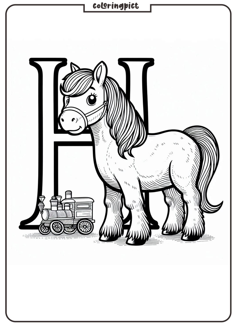 Alphabet Letter H with Horse Coloring Pages 1 Alphabet Letter H Horse Coloring Page for kids