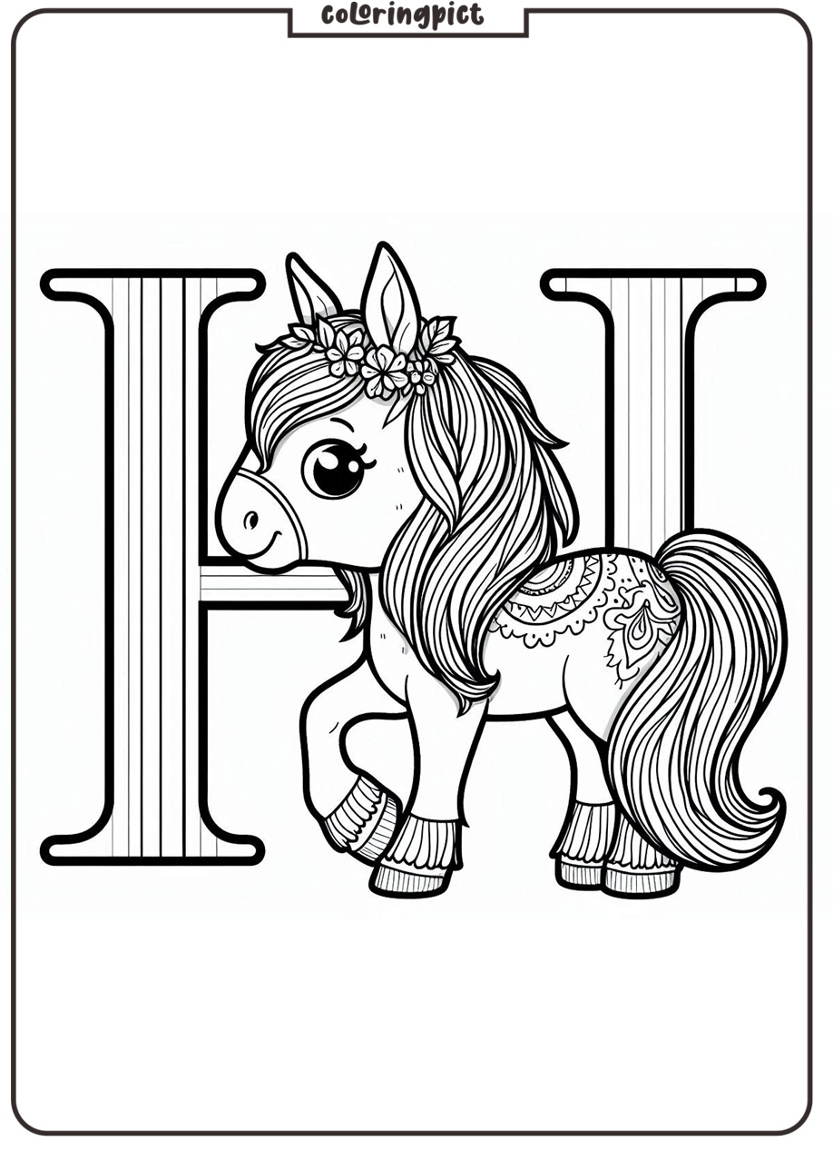 Alphabet Letter H with Horse Coloring Pages 3 Alphabet Letter H Horse Coloring Pages